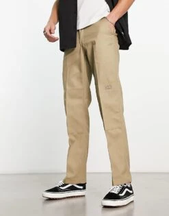 Dickies Slim Straight Double Knee Work Chino Trousers In Khaki For Men
