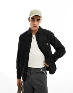Dickies Duck Canvas Shirt In Stone Washed Black For Men