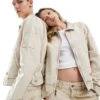 Dickies Newington Washed Jacket In Off White For Unisex Dble Dye/acd Ss