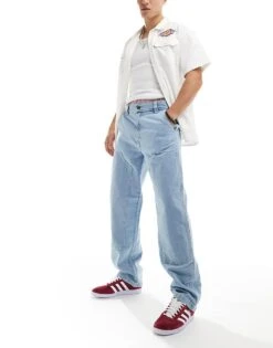 Dickies Madison Double Knee Baggy Fit Denim Jeans In Light Vintage Blue For Men Vintage Aged Blue -Dickies Sales Store 205953004 5