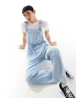 Dickies Classic Denim Dungarees In Vintage Light Blue For Unisex Vintage Aged Blue -Dickies Sales Store 205953325 4