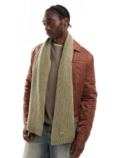 Dickies Knitted Scarf In Khaki Green For Men Mid Green