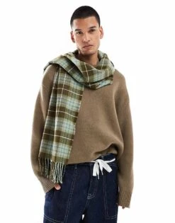 Dickies Checkered Scarf In Off White And Brown For Unisex