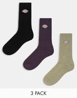 Dickies 3 Pack Valley Grove Crew Socks In Earth Tones Multi For Men Cream