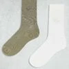 Dickies 2 Pack Knitted Crew Socks With Tonal Logo In Khaki And Off White For Men Mid Green -Dickies Sales Store 206605472 1 midgreen
