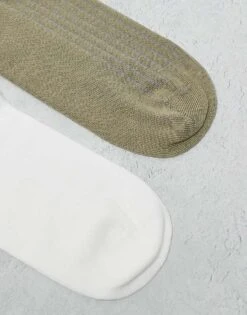 Dickies 2 Pack Knitted Crew Socks With Tonal Logo In Khaki And Off White For Men Mid Green -Dickies Sales Store 206605472 3