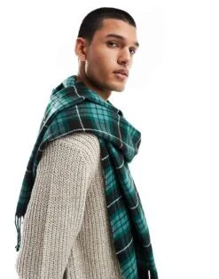 Dickies Checkered Scarf In Black And Green For Unisex