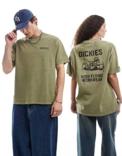 Dickies Graphic Airplane Back Print T-shirt In Khaki Green For Unisex Mid Green -Dickies Sales Store 206606044 1 midgreen 1