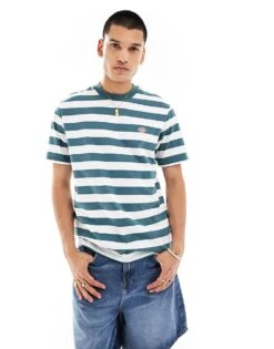Dickies Rivergrove Striped T-shirt In Dark Green And White For Men Mid Green -Dickies Sales Store 206606114 1 midgreen 1