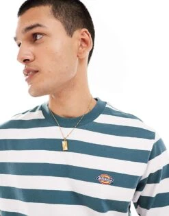 Dickies Rivergrove Striped T-shirt In Dark Green And White For Men Mid Green -Dickies Sales Store 206606114 3