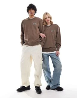 Dickies Aitken Left Chest Logo Sweatshirt In Brown And Off White For Unisex -Dickies Sales Store 206606514 1 brown 1