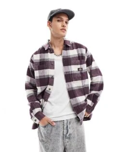 Dickies Plaid Coaling Shirt In Off White And Plum For Men