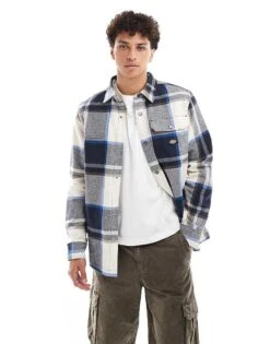 Dickies Nimmons Large Check Shirt In Off White And Grey Multi For Men