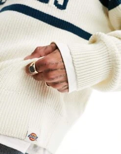 Dickies Melvern Knitted Sweater In Ecru And Green- Exclusive To Asos For Men Mid Green -Dickies Sales Store 206606640 4