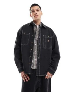 Dickies Houston Denim Shirt In Washed Black For Men