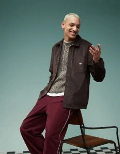 Dickies Cord Shirt In Dark Brown For Men