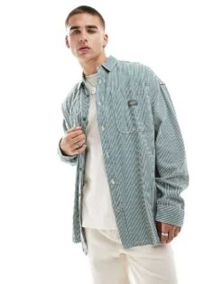 Dickies Hickory Striped Shirt In Green For Men Mid Green -Dickies Sales Store 206606760 4