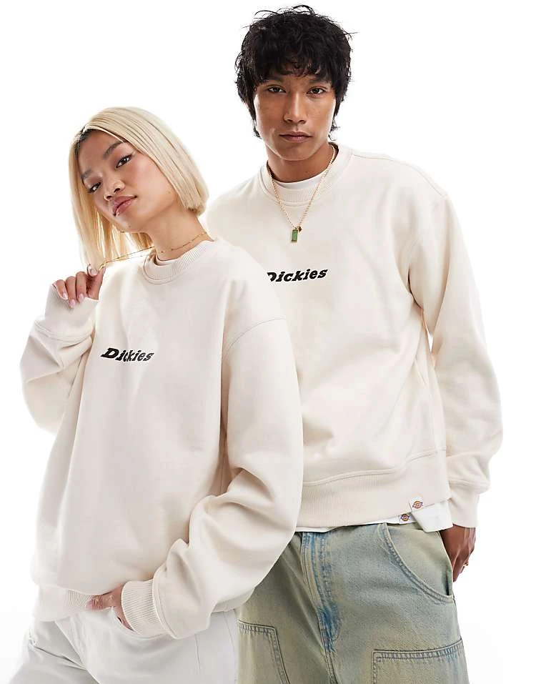 Dickies Central Logo Sweatshirt In White For Unisex 2 Dickies Central Logo Sweatshirt In White For Unisex