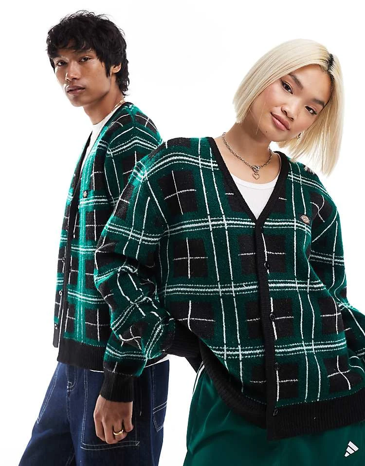Dickies Knitted Plaid Cardigan In Black And Green For Unisex 7 Dickies Knitted Plaid Cardigan In Black And Green For Unisex - Image 5