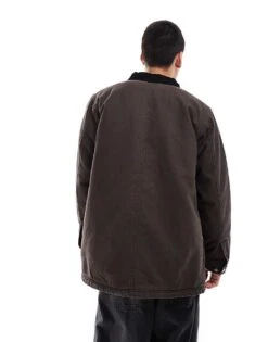 Dickies Duck Canvas High Pile Fleece Lined Chore Jacket In Dark Brown For Men -Dickies Sales Store 206607661 4