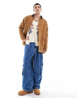 Dickies Duck Canvas High Pile Fleece Lined Chore Jacket In Washed Brown For Men -Dickies Sales Store 206607684 4