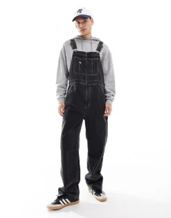 Dickies Classic Denim Dungarees In Washed Black For Men