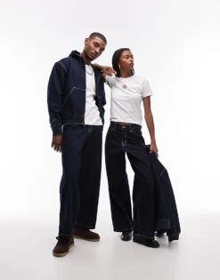 Dickies Loose Wave Wide Leg Denim Jeans In Rinsed Dark Blue For Unisex 13 Dickies Loose Wave Wide Leg Denim Jeans In Rinsed Dark Blue For Unisex -Dickies Sales Store 207711045 1 darkblue 1