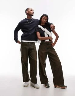 Dickies Loose Wave Wide Leg Denim Jeans In Indigo With Brown Wash For Unisex