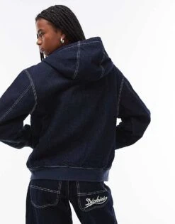 Dickies Loose Wave Hooded Denim Jacket In Rinsed Dark Blue For Unisex -Dickies Sales Store 207711115 3