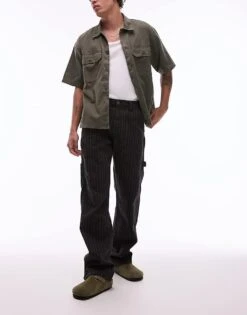 Dickies Pinstripe Carpenter Trousers In Black And Off White For Men -Dickies Sales Store 207972688 1 black 1