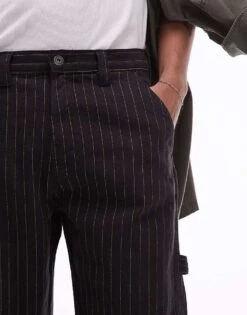 Dickies Pinstripe Carpenter Trousers In Black And Off White For Men -Dickies Sales Store 207972688 4
