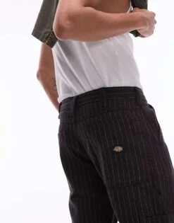 Dickies Pinstripe Carpenter Trousers In Black And Off White For Men -Dickies Sales Store 207972688 5