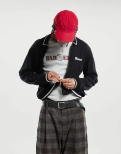 Dickies Lewistown Striped Knitted Cardigan In Black For Men