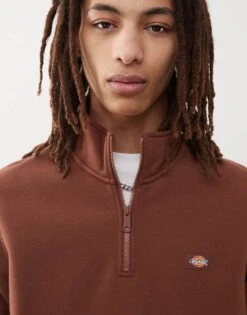 Dickies Oakport Small Logo Quarter Zip Jumper In Cappuccino Brown For Men -Dickies Sales Store 207972818 3