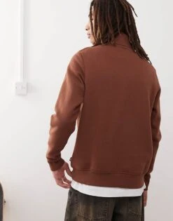 Dickies Oakport Small Logo Quarter Zip Jumper In Cappuccino Brown For Men -Dickies Sales Store 207972818 4