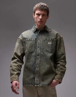 Dickies Houston Long Sleeve Denim Shirt In Indigo With Yellow Fade For Men -Dickies Sales Store 207972954 1 yellow 1