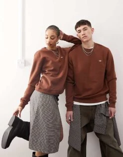 Dickies Oakport Small Logo Sweatshirt In Cappuccino Brown For Unisex