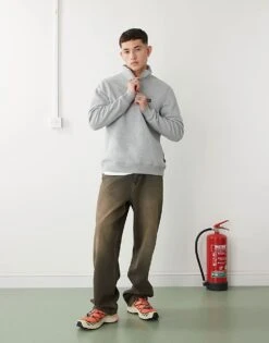 Dickies Oakport Small Logo Quarter Zip Jumper In Grey Marl For Men -Dickies Sales Store 207973003 4