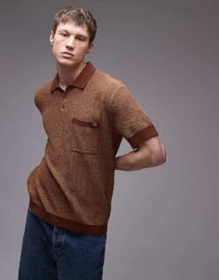 Dickies Rocky Knitted Polo Shirt In Dark Tan For Men