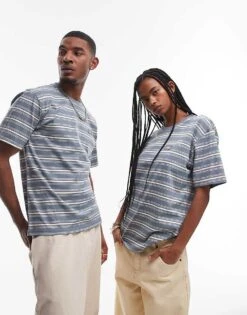 Dickies Lewistown Striped T-shirt In Mid Blue And Off White For Unisex -Dickies Sales Store 207973300 1 blue 1
