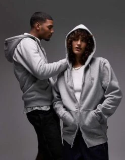 Dickies Oakport Small Logo Full Zip Hoodie In Grey Marl For Unisex -Dickies Sales Store 207973601 3