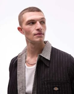 Dickies Pinstipe Painter Jacket In Black And Off White For Men -Dickies Sales Store 207973658 4