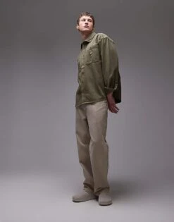 Dickies Houston Long Sleeve Denim Shirt In Khaki Green For Men -Dickies Sales Store 207973722 4