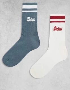 Dickies Lewistown Striped 2 Pack Crew Socks In Off White And Blue For Unisex Multi -Dickies Sales Store 208016746 1 multi 1