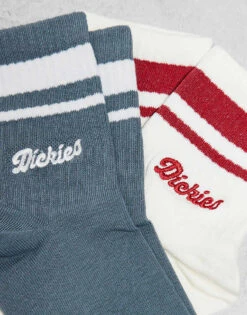 Dickies Lewistown Striped 2 Pack Crew Socks In Off White And Blue For Unisex Multi -Dickies Sales Store 208016746 3