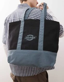 Dickies Logo Canvas Tote Bag In Black And Mid Blue For Men