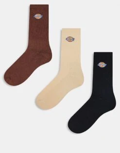 Dickies Valley Grove 3 Pack Crew Socks In Brown Multi For Unisex